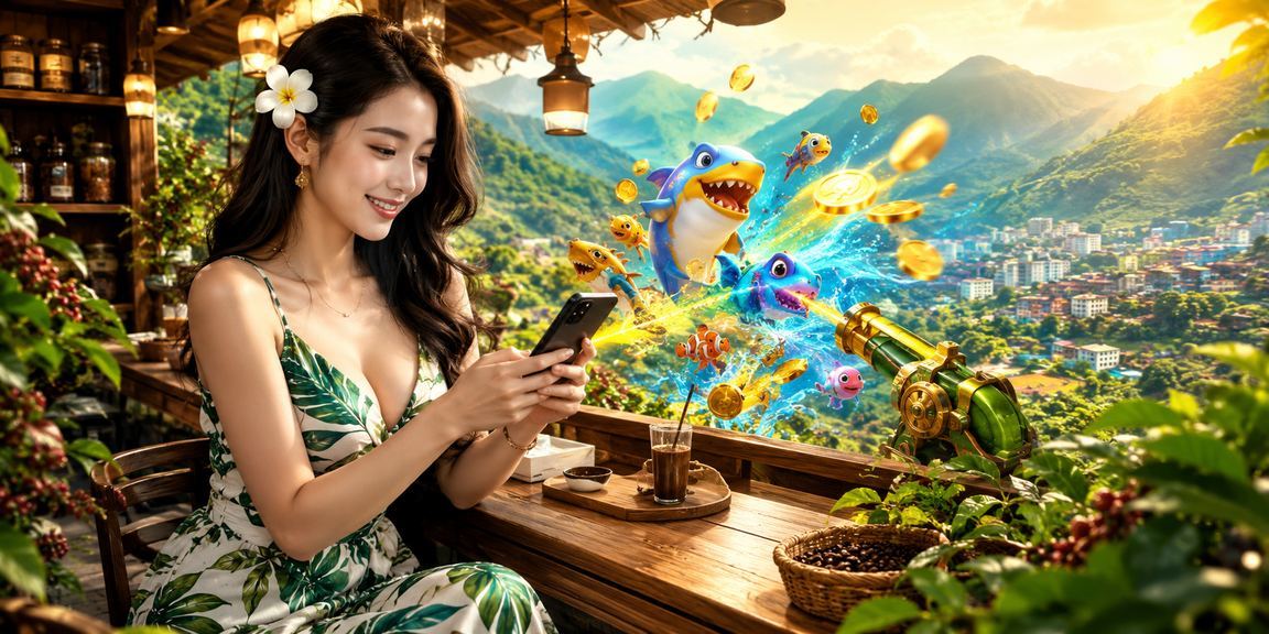 Người chơi thư giãn bên ly cà phê và thưởng thức game bắn cá trên điện thoại tại Sa Pa
